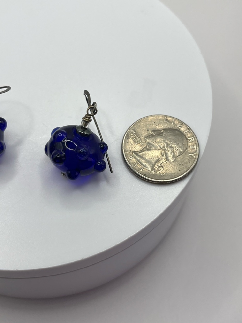 Handmade Cobalt Blue Glass Bubble Drop Earrings - Picture 6 of 6